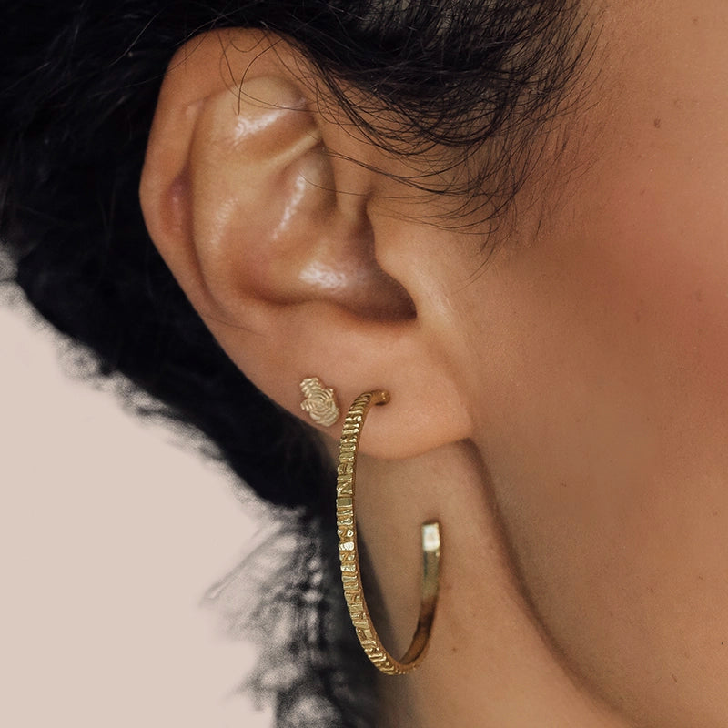 Large Gold Tree Log Hoop Earrings - Daphna Simon Jewelry