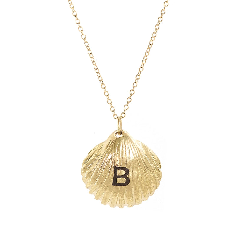 Personalized Gold Seashell Necklace With Antiqued Initial - Daphna Simon Jewelry