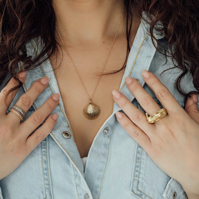 Personalized Gold Seashell Initial Necklace With Diamonds - Daphna Simon Jewelry