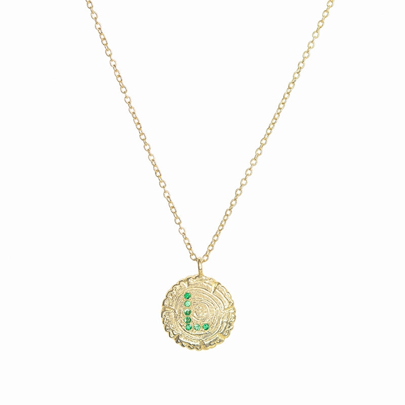 Gold Log Letter Personalized Initial Pendant Necklace With Green Tsavorite - Daphna Simon Jewelry